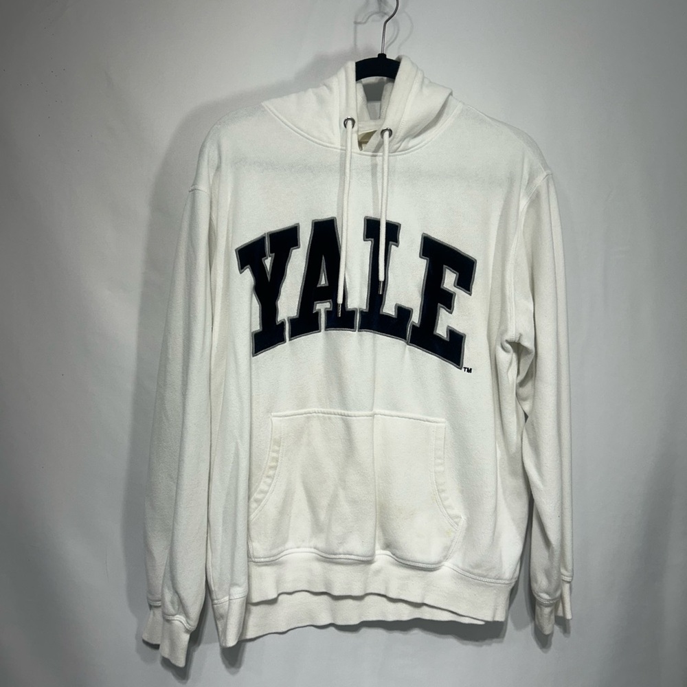 Yale - velvet like embroidered varsity logo. White Hoodie. Size large.